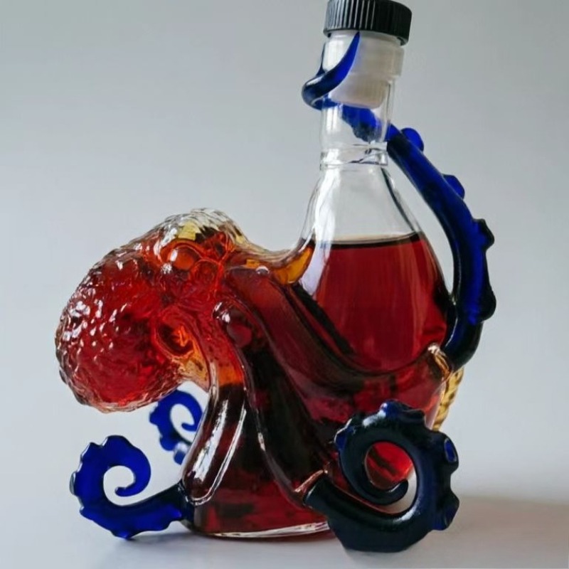 Vintage Collectible Glassware - Karafka do whisky, Ośmiornica - potwór