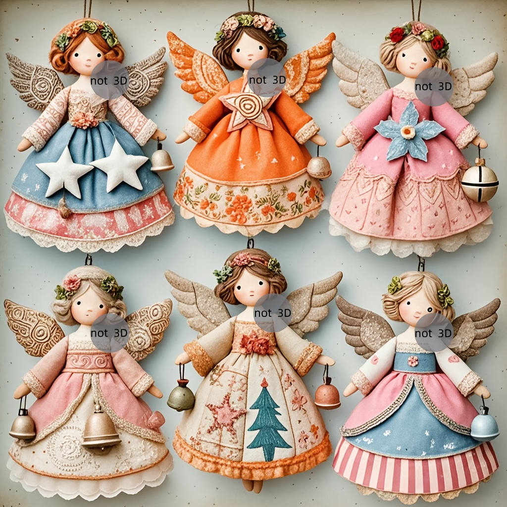 Vintage Toy Collector - 6/12 szt. Płaskie drewniane ozdoby aniołków