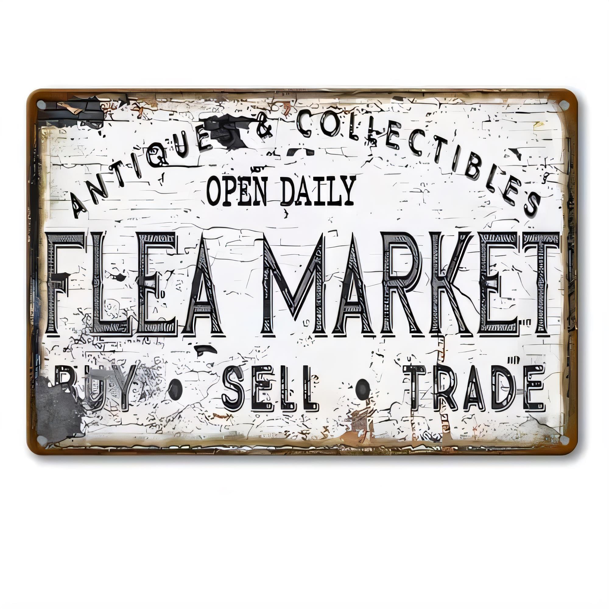 Vintage Collectible Market - Tabliczka Blaszana Antyk Kollekcionerski Targ Pchłecien