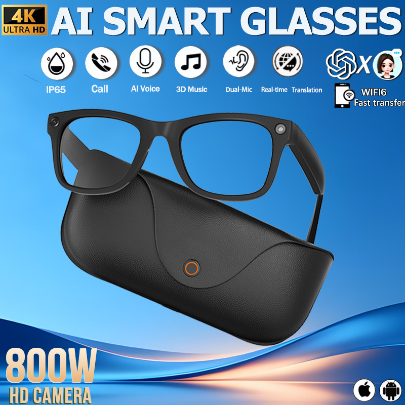 Camera Leather Case - Okulary inteligentne 2026 z prawdziwej skóry,